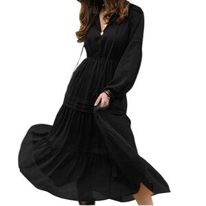 Rustyddusty Black Lattern Sleeve Tiered Maxi Dress Size Medium NEW